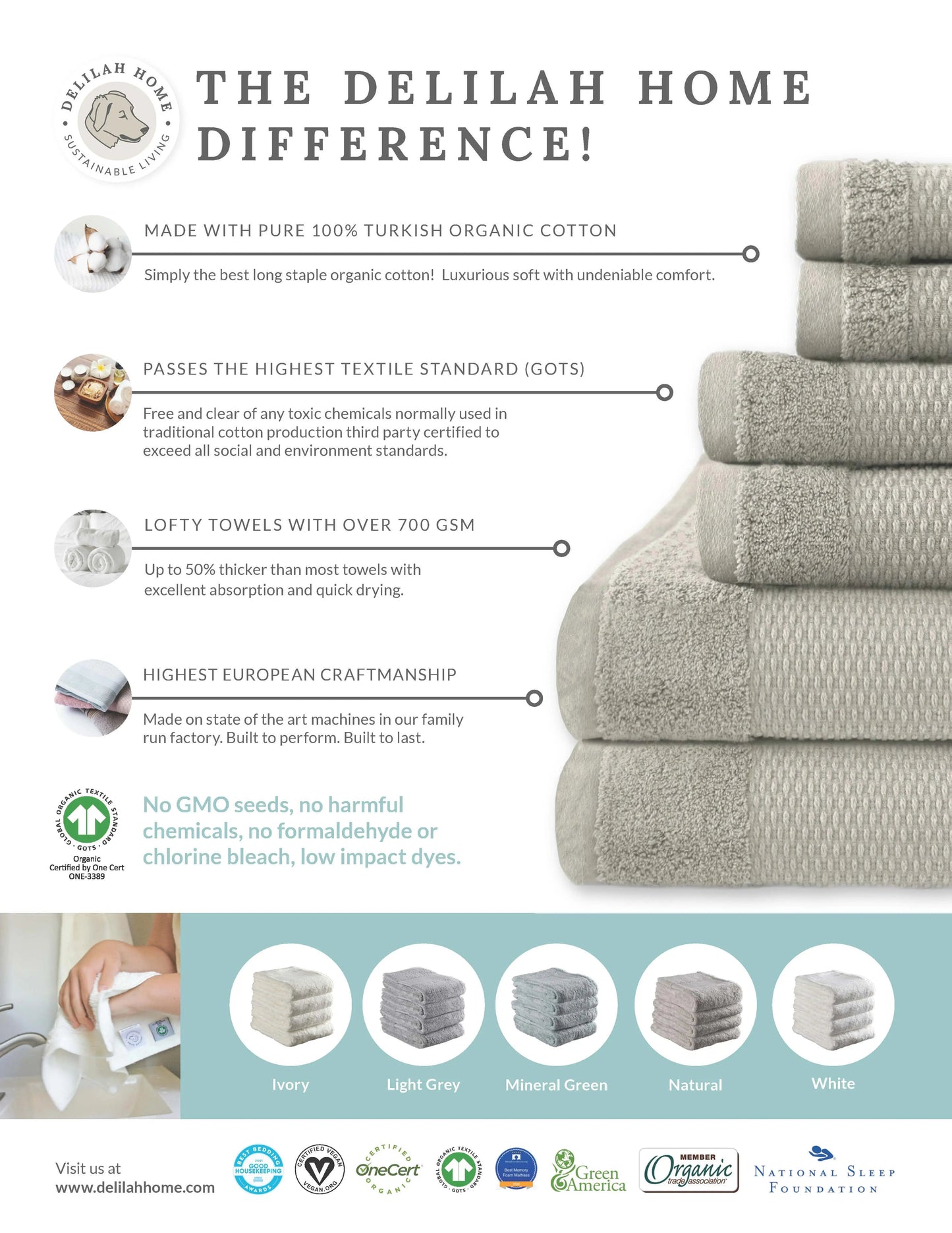 100% Organic Cotton Bath Towels Collection - EcoStuff