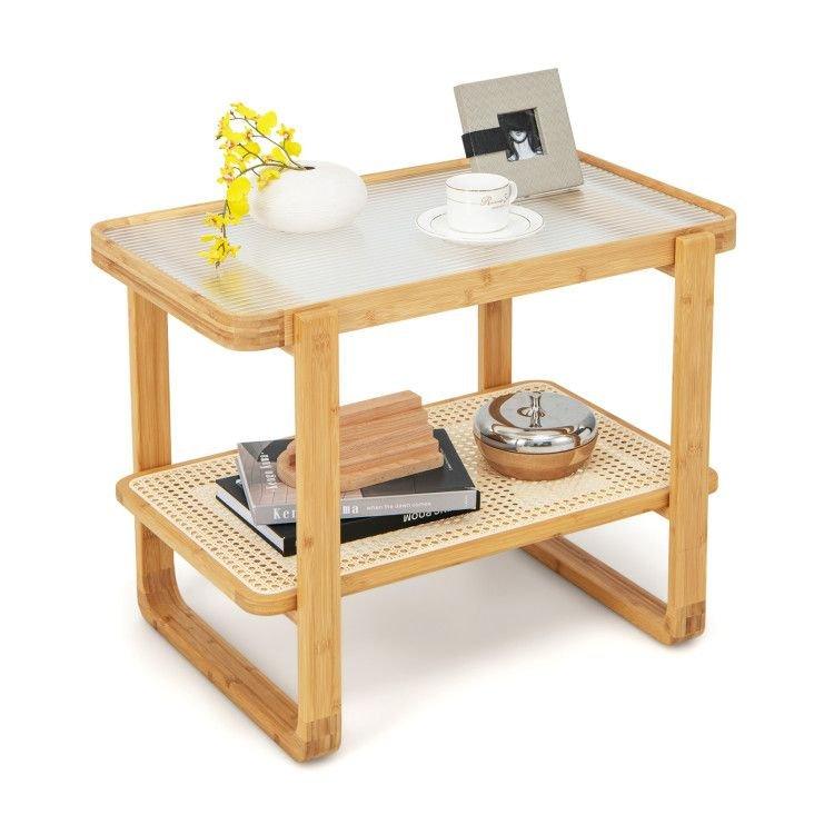 2-tier Bamboo Side Table with Glass Top - EcoStuff