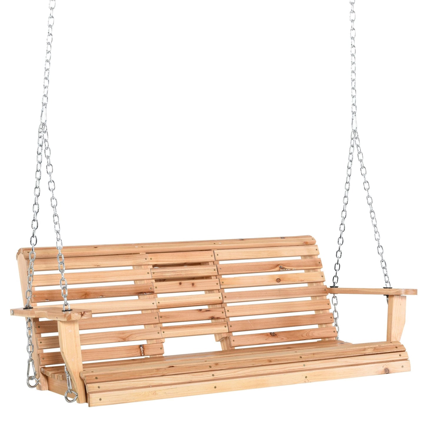 3-Seater Wooden Porch Swing, Patio Swing Bench with Folding Coffee Table - EcoStuff