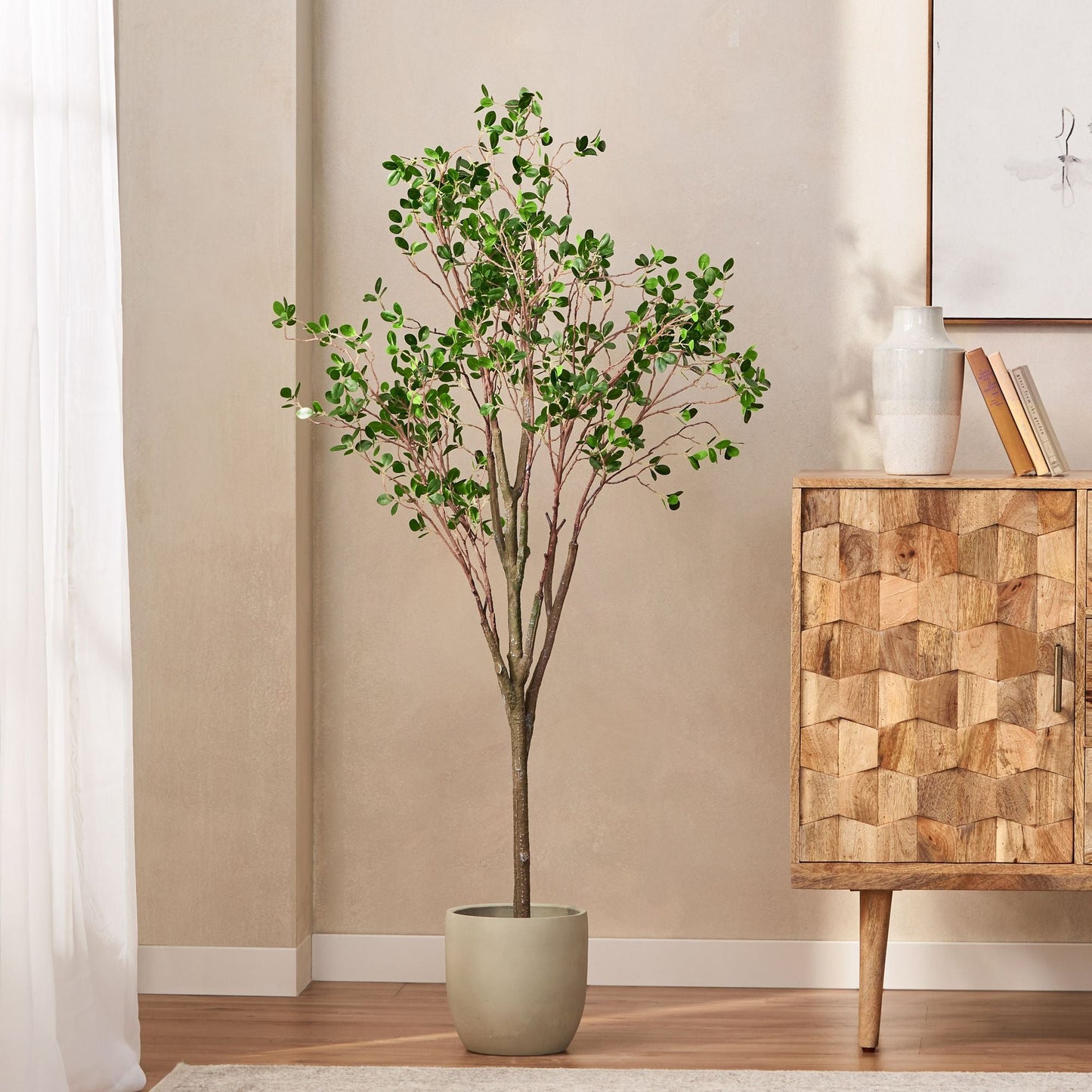 59 Inch Artificial Milan Leaf Bonsai Plant - EcoStuff