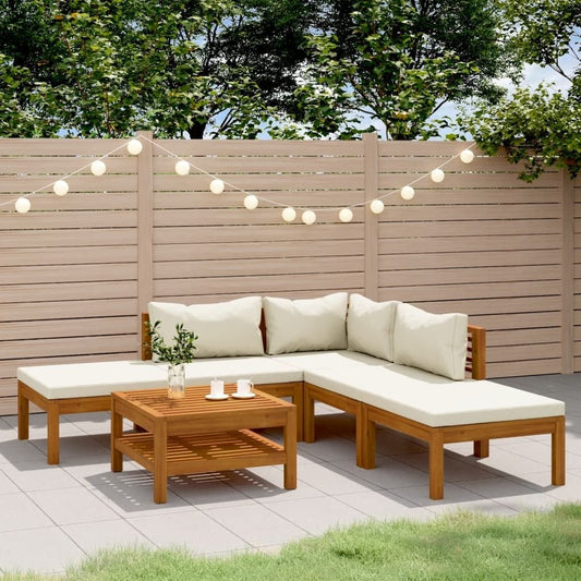 6 Piece Patio Lounge Set with Cream Cushion Solid Acacia Wood - EcoStuff
