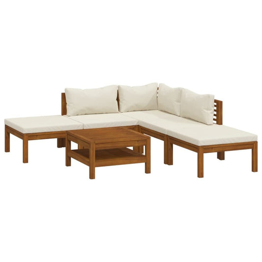 6 Piece Patio Lounge Set with Cream Cushion Solid Acacia Wood - EcoStuff