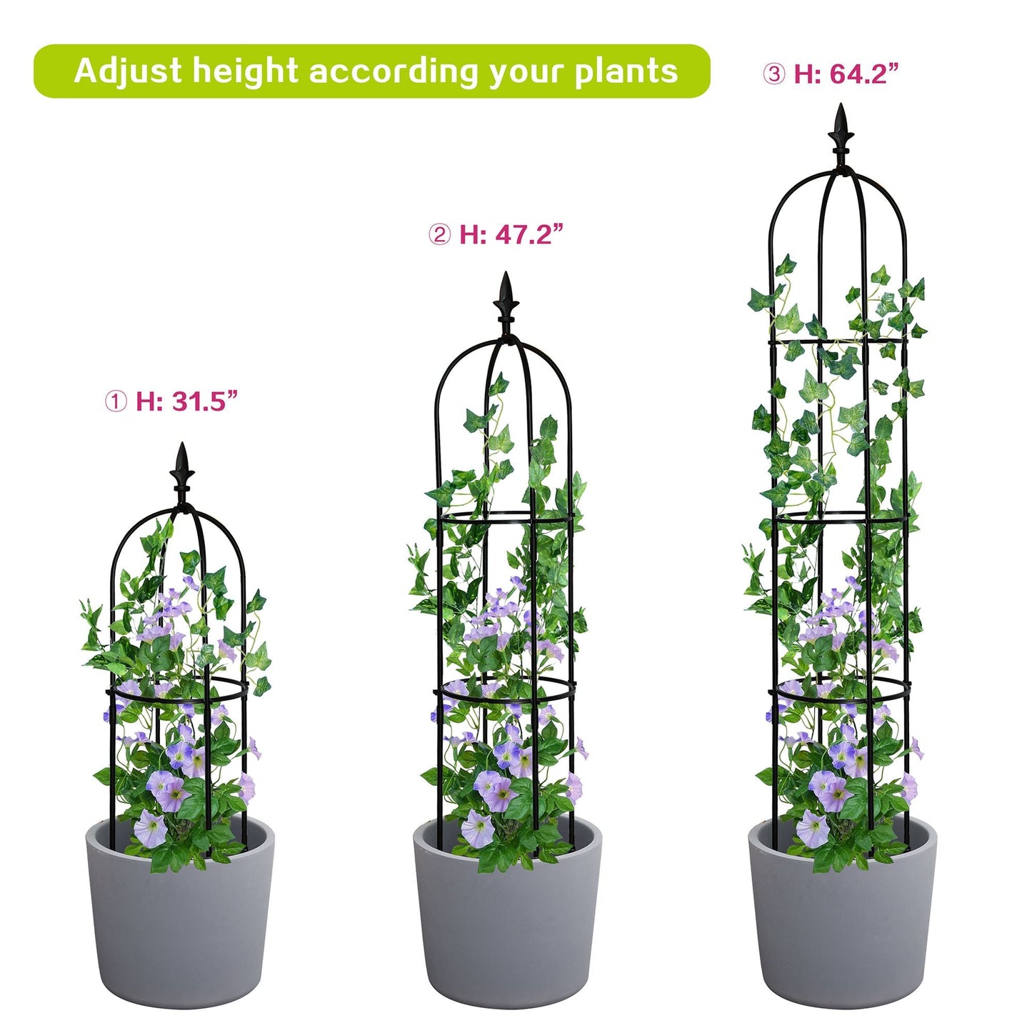 6.2ft Garden Obelisk Trellis; Lightweight Rustproof Plastic Coated Metal Tall Tower Trellis Stand - EcoStuff