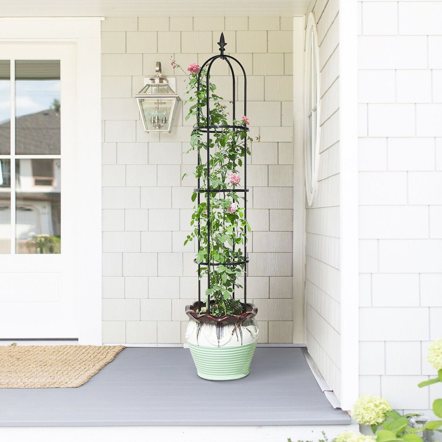 6.2ft Garden Obelisk Trellis; Lightweight Rustproof Plastic Coated Metal Tall Tower Trellis Stand - EcoStuff