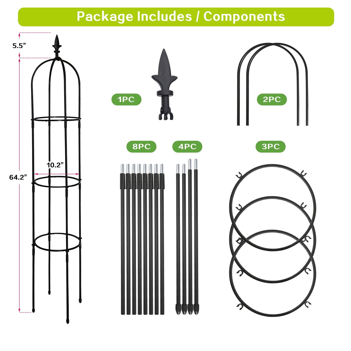 6.2ft Garden Obelisk Trellis; Lightweight Rustproof Plastic Coated Metal Tall Tower Trellis Stand - EcoStuff