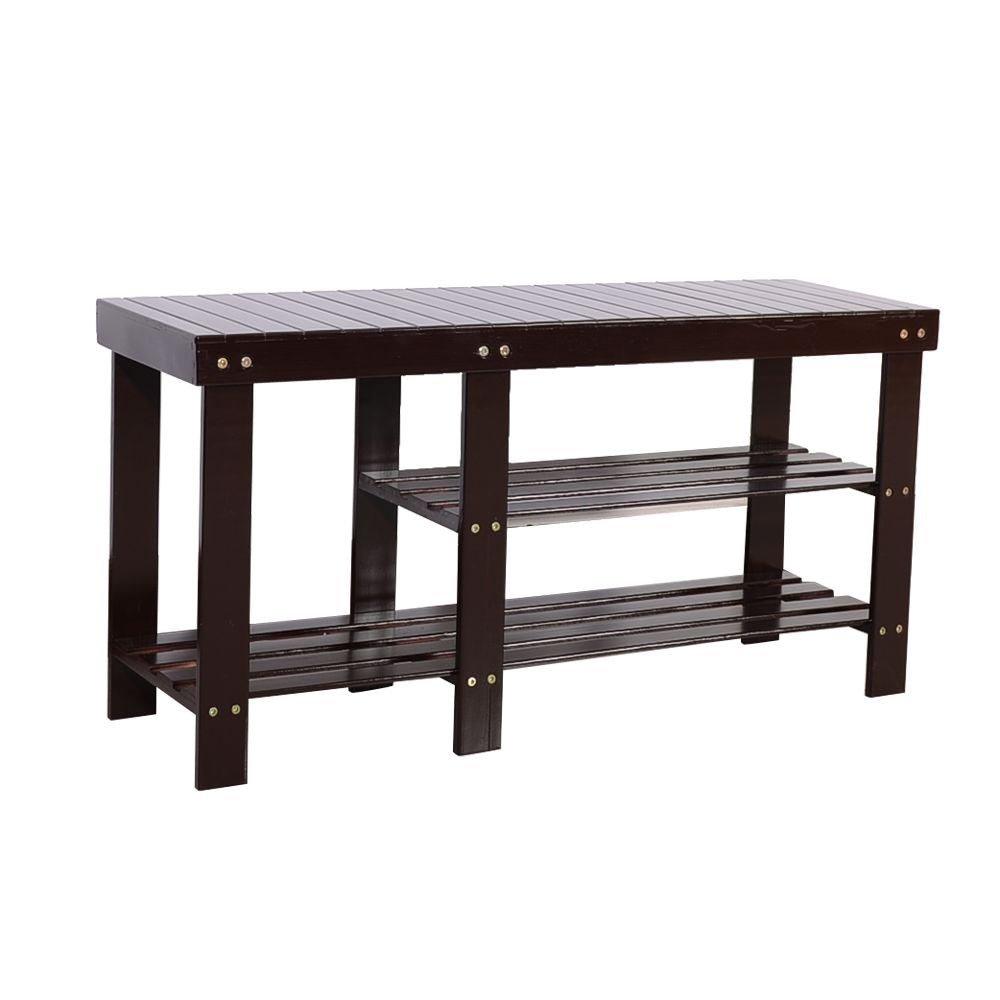 90cm Strip Pattern Tiers Bamboo Stool Shoe Rack with Boots Compartment RT - EcoStuff