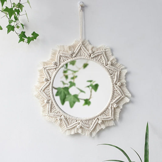 Boho Macrame Round Mirror - Woven Wall Hanging - EcoStuff