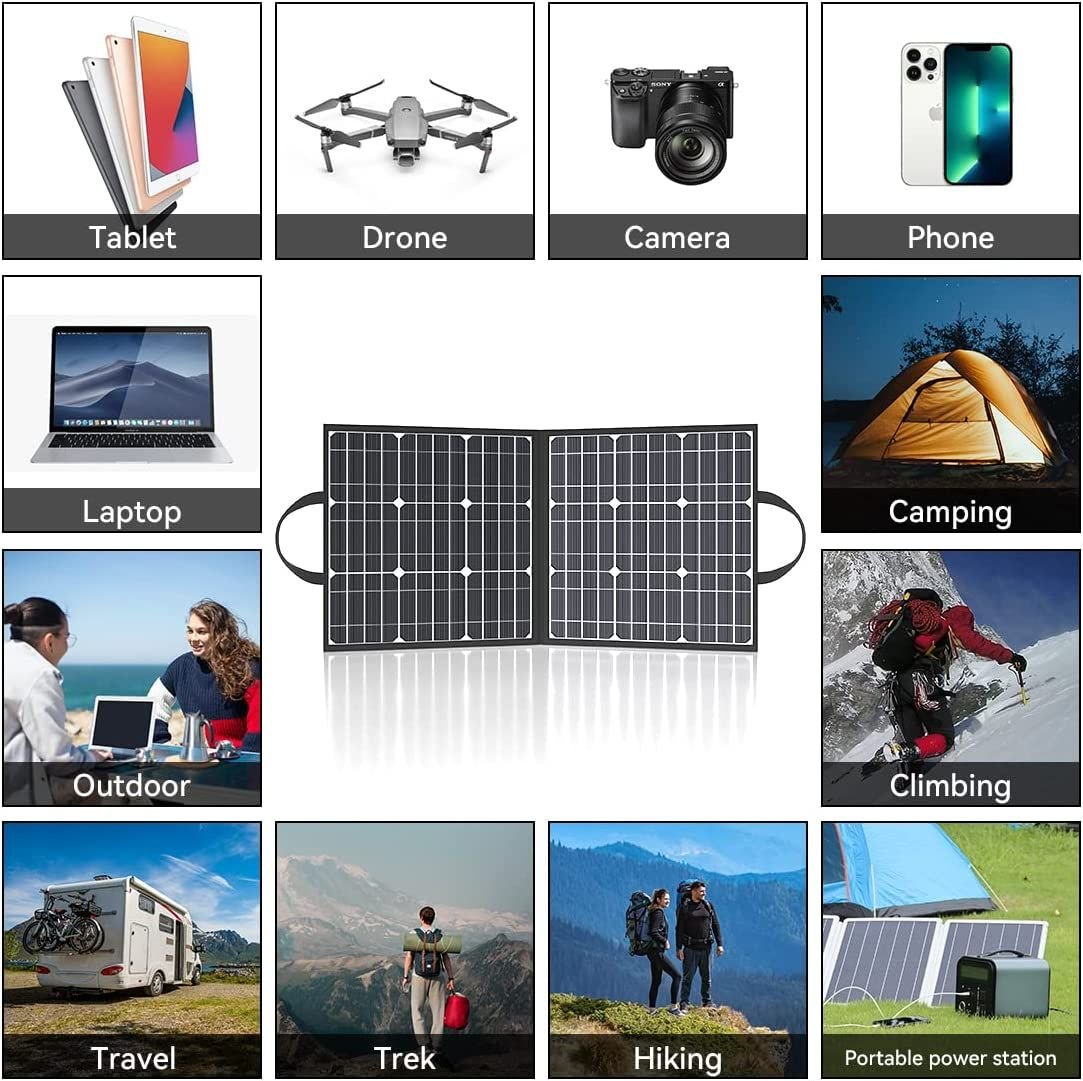 GOFORT 100W 18V Portable Solar Panel; Foldable Solar Charger with 5V USB; QC 3.0; DC Output; Compatible with Solar Generator Power Station Phones Laptops Tablet for Outdoor Camping RV - EcoStuff