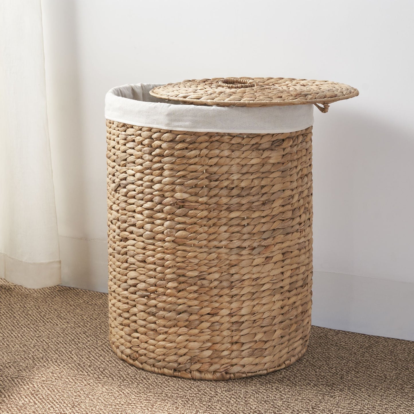 Ludmilla Round Tall Water Hyacinth Woven Wicker Laundry Hamper with Lid - 15" x 15" x 20" - Natural Brown - EcoStuff