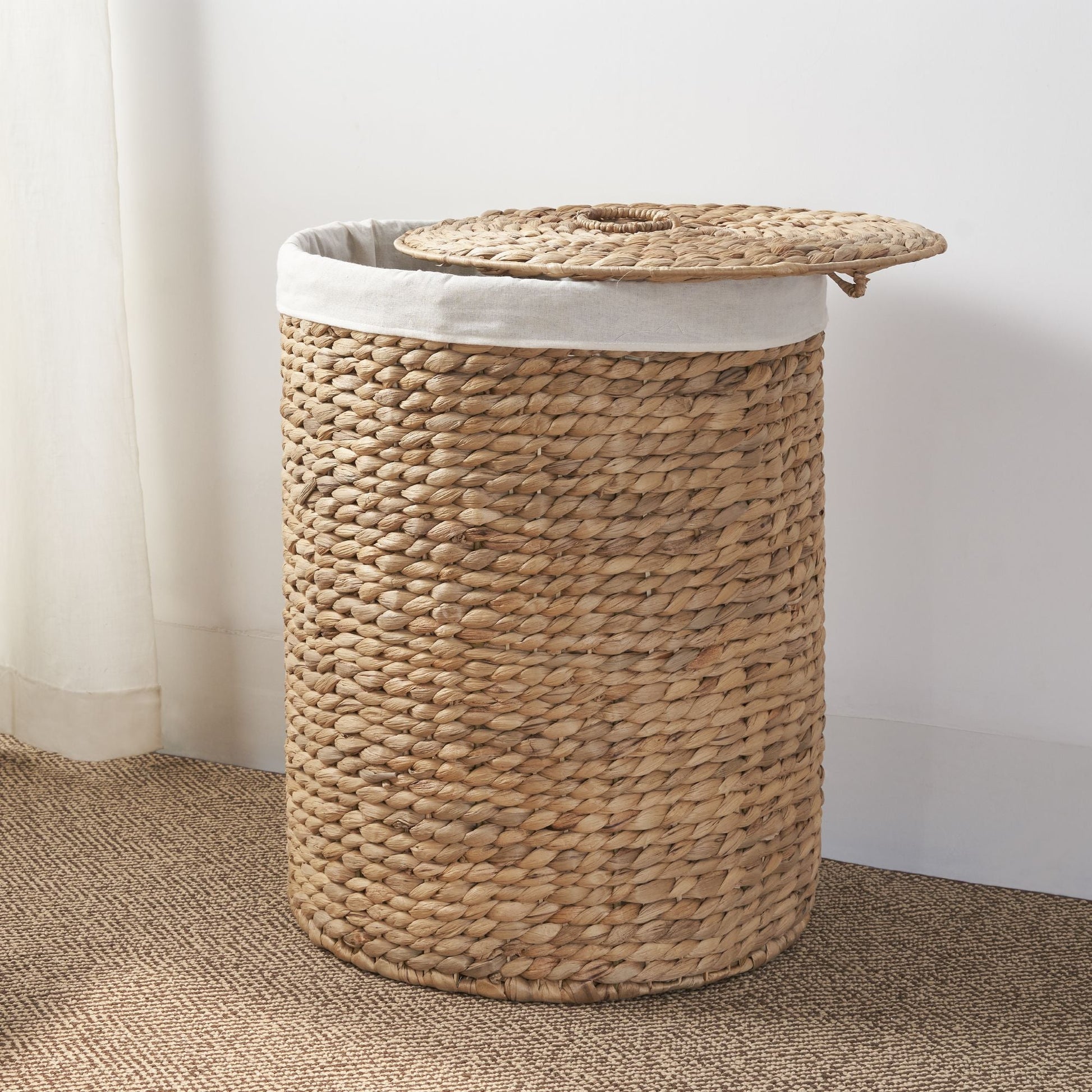 Ludmilla Round Tall Water Hyacinth Woven Wicker Laundry Hamper with Lid - 15" x 15" x 20" - Natural Brown - EcoStuff