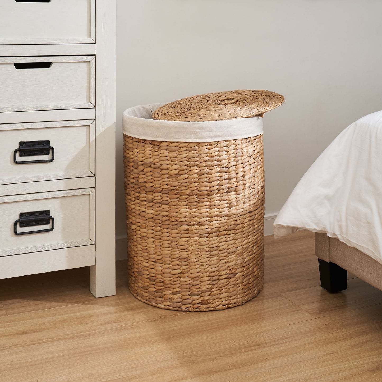 Ludmilla Round Tall Water Hyacinth Woven Wicker Laundry Hamper with Lid - 15" x 15" x 20" - Natural Brown - EcoStuff