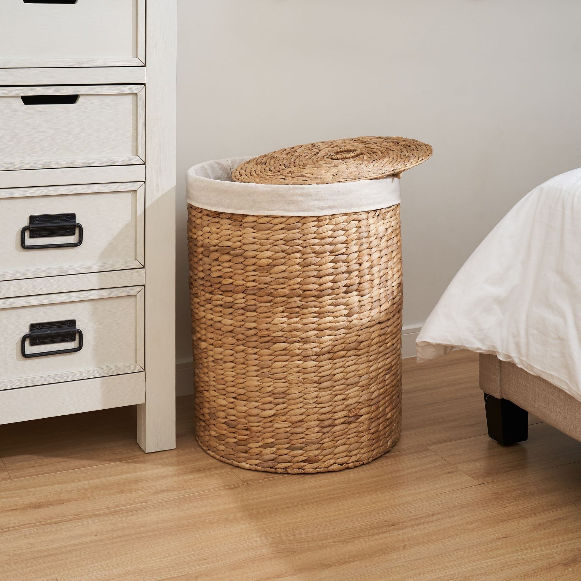 Ludmilla Round Tall Water Hyacinth Woven Wicker Laundry Hamper with Lid - 15" x 15" x 20" - Natural Brown - EcoStuff