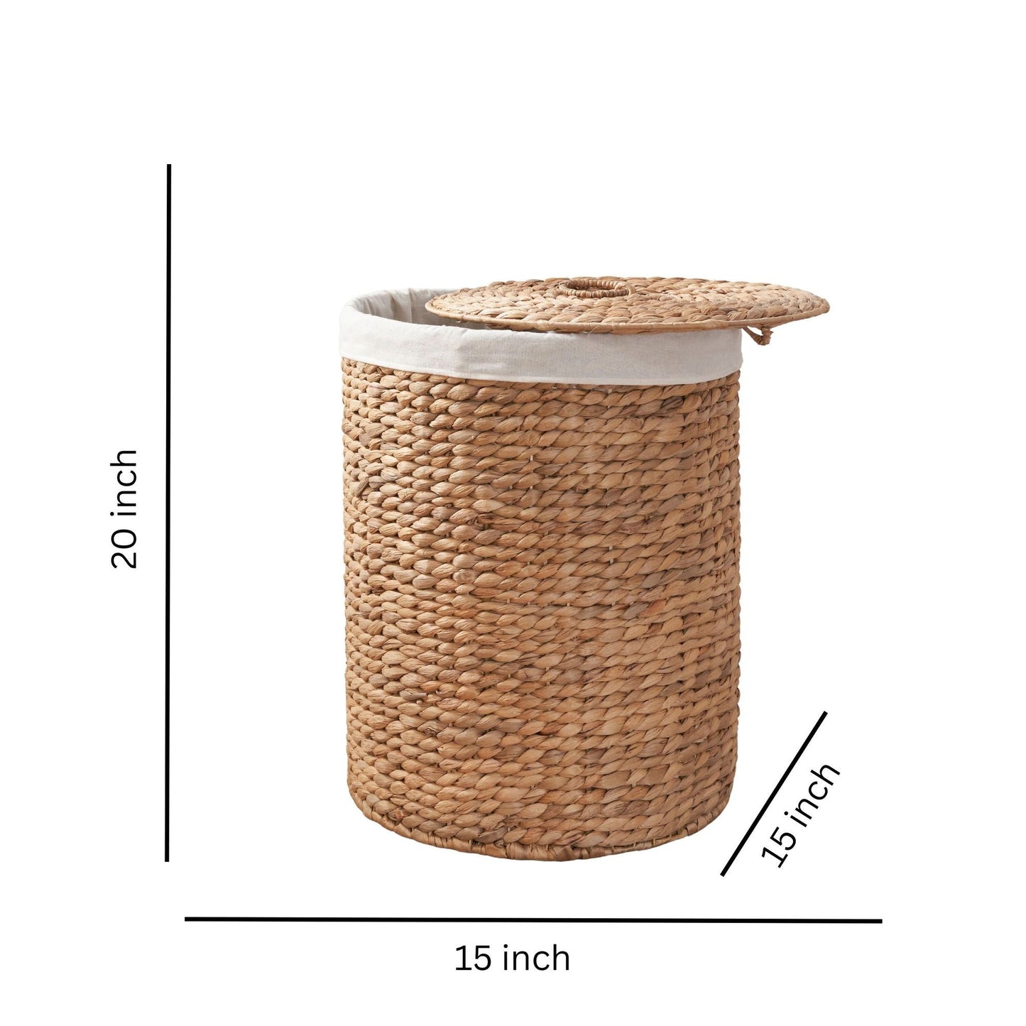 Ludmilla Round Tall Water Hyacinth Woven Wicker Laundry Hamper with Lid - 15" x 15" x 20" - Natural Brown - EcoStuff