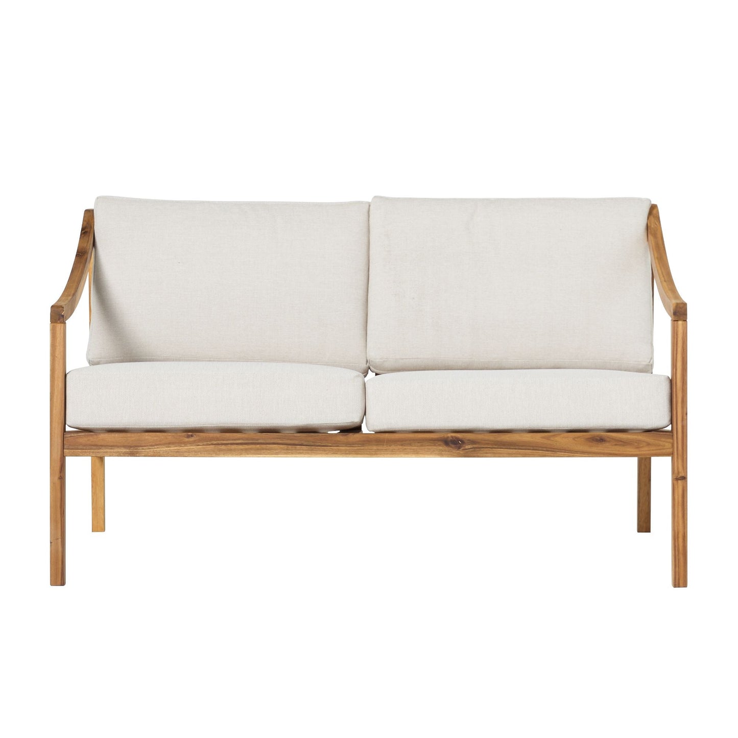 Modern Curved Arm Solid Wood Upholstered Outdoor Loveseat – Natural - EcoStuff