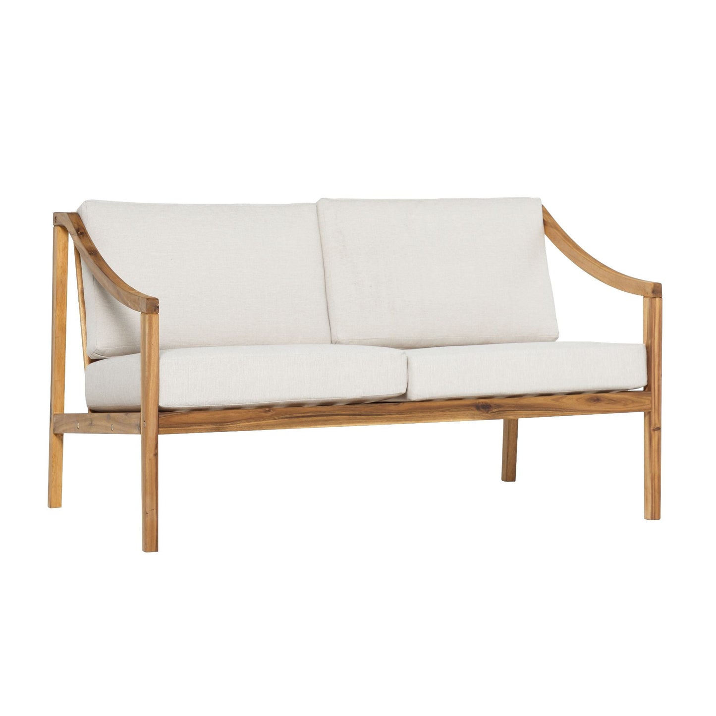 Modern Curved Arm Solid Wood Upholstered Outdoor Loveseat – Natural - EcoStuff