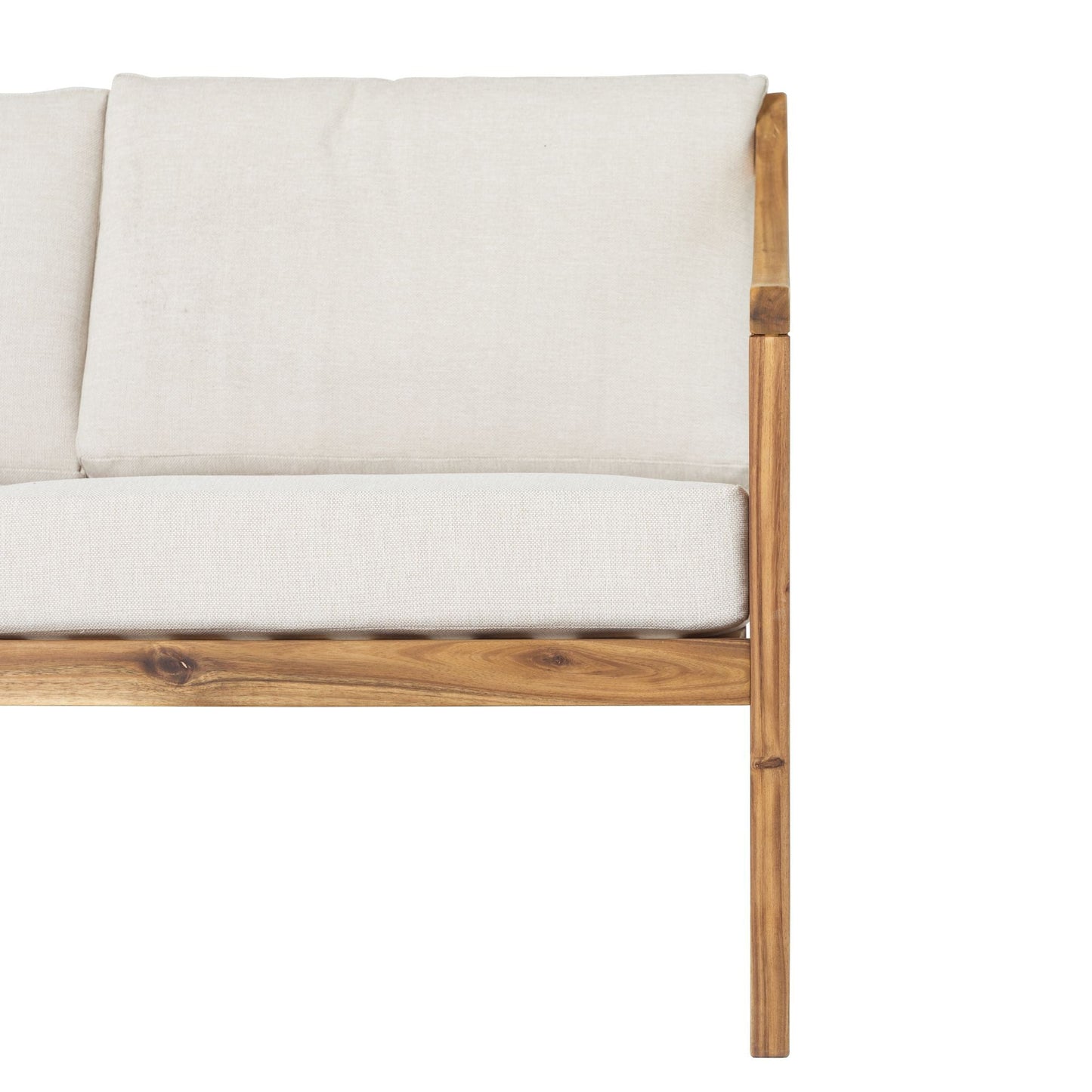 Modern Curved Arm Solid Wood Upholstered Outdoor Loveseat – Natural - EcoStuff