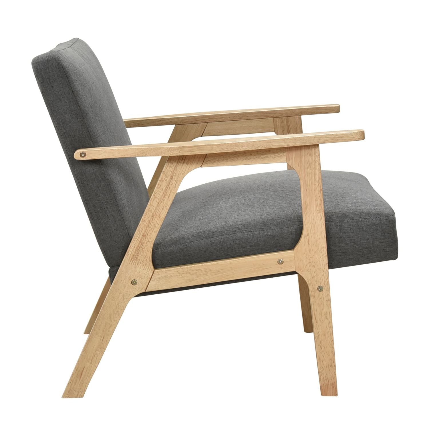 Modern Dark Gray Fabric Upholstery Accent Chair Solid Rubberwood Natural Finish Contemporary Cushion Seat - EcoStuff
