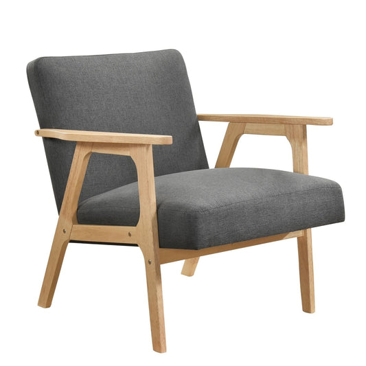 Modern Dark Gray Fabric Upholstery Accent Chair Solid Rubberwood Natural Finish Contemporary Cushion Seat - EcoStuff