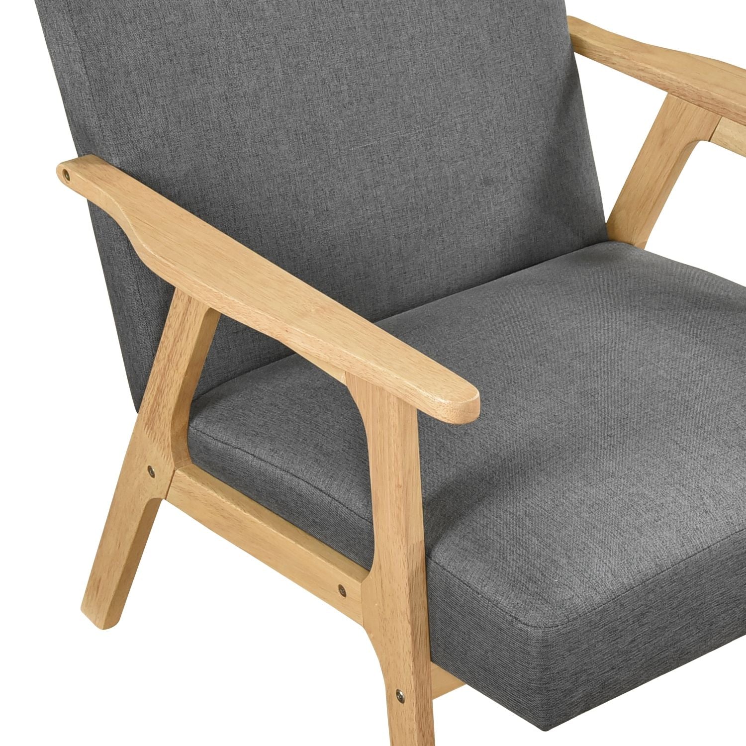 Modern Dark Gray Fabric Upholstery Accent Chair Solid Rubberwood Natural Finish Contemporary Cushion Seat - EcoStuff