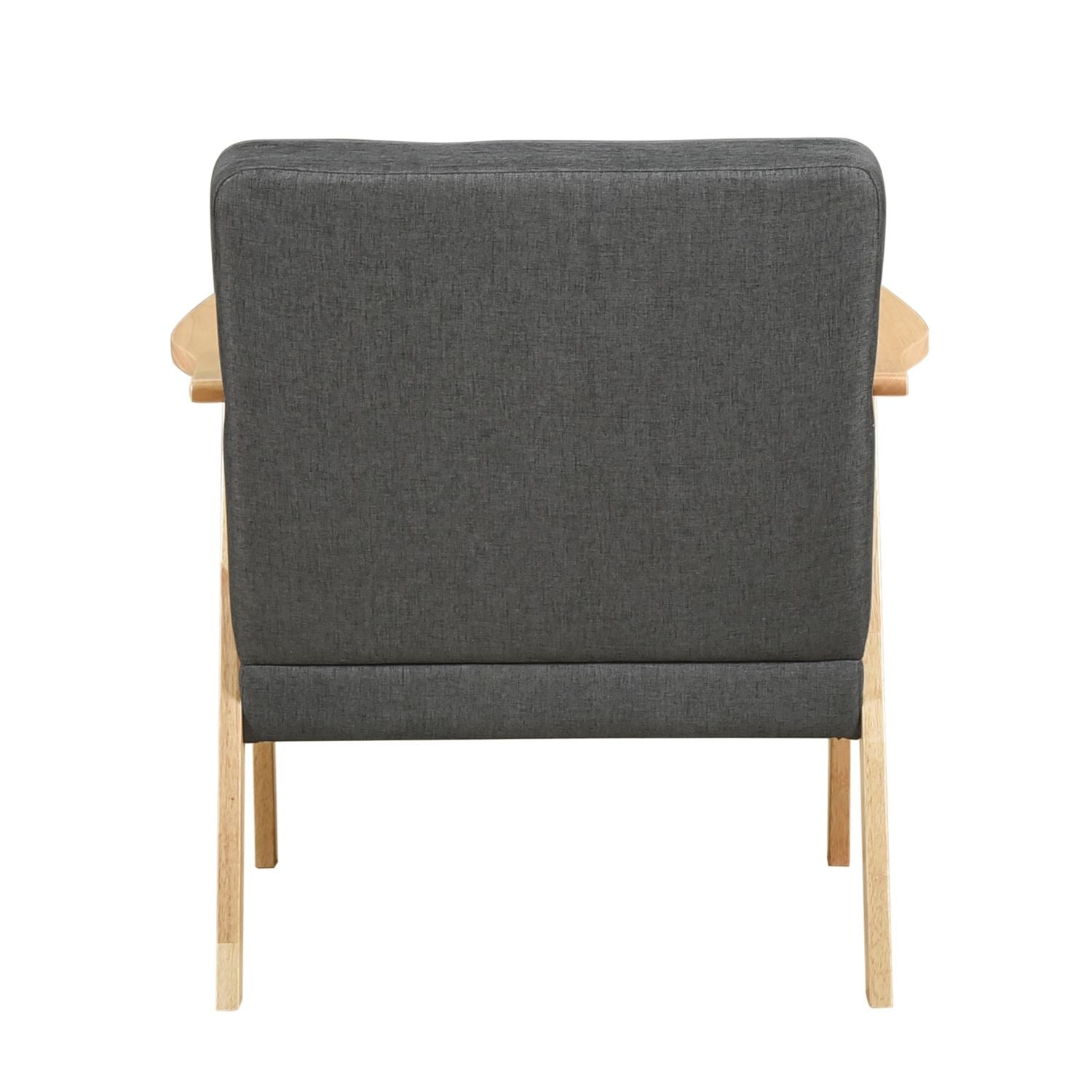 Modern Dark Gray Fabric Upholstery Accent Chair Solid Rubberwood Natural Finish Contemporary Cushion Seat - EcoStuff