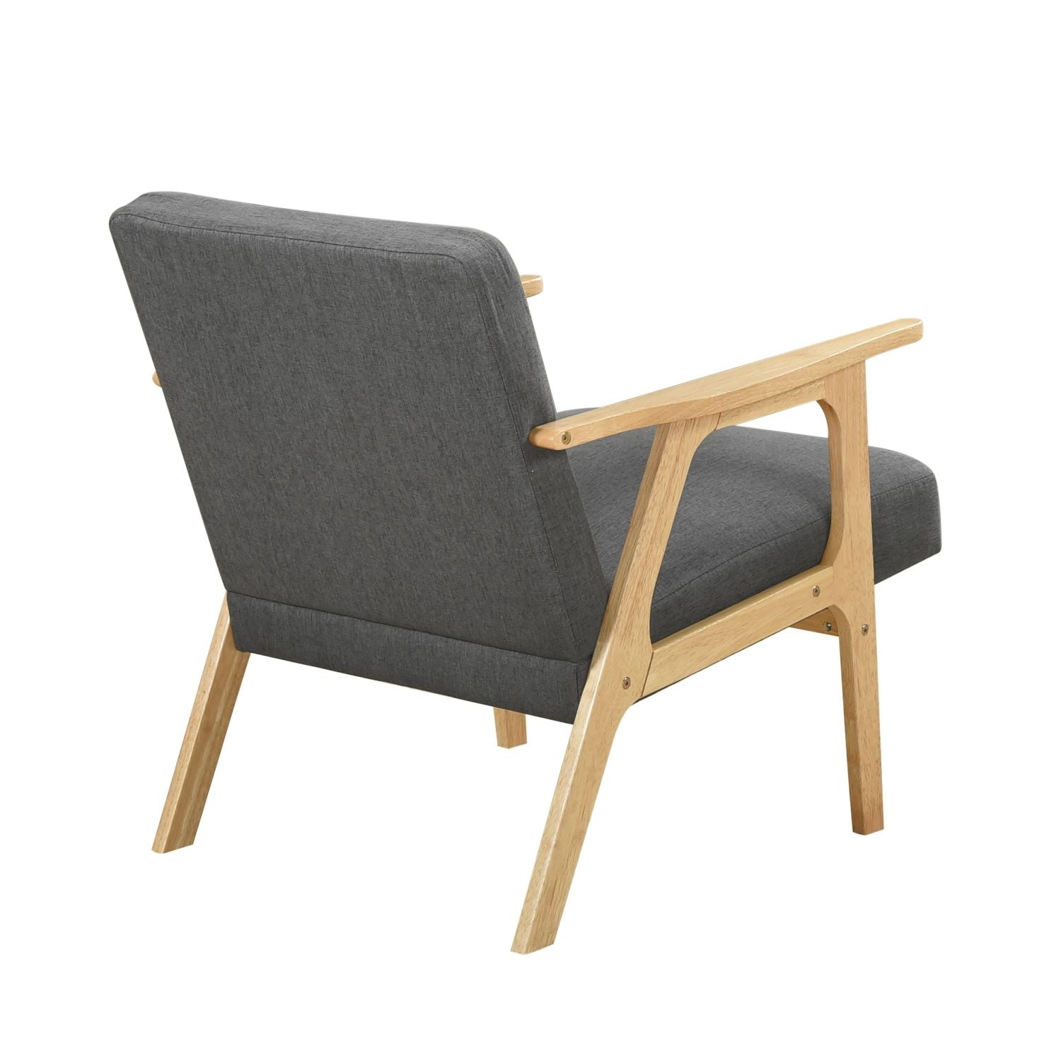 Modern Dark Gray Fabric Upholstery Accent Chair Solid Rubberwood Natural Finish Contemporary Cushion Seat - EcoStuff