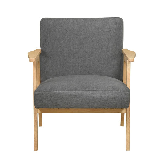 Modern Dark Gray Fabric Upholstery Accent Chair Solid Rubberwood Natural Finish Contemporary Cushion Seat - EcoStuff
