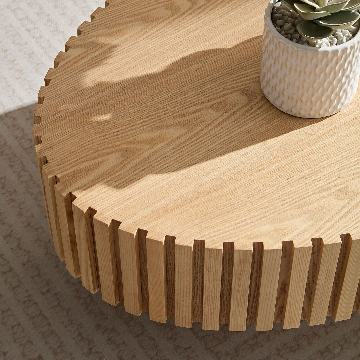 Modern Handcraft Drum Coffee Table Oval Natural Ash - EcoStuff