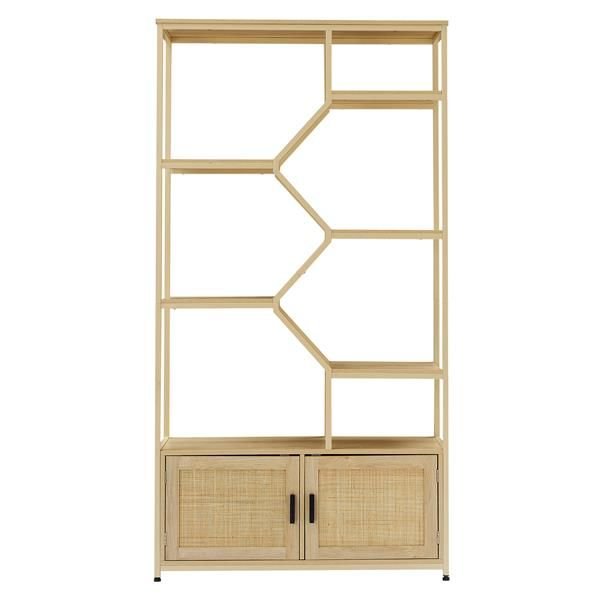 Rattan bookshelf 7 tiers Bookcases Storage Rack Natural, 39.4'' W x 13.8'' D x 75.6'' H. - EcoStuff