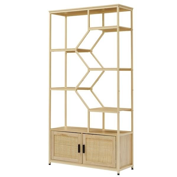 Rattan bookshelf 7 tiers Bookcases Storage Rack Natural, 39.4'' W x 13.8'' D x 75.6'' H. - EcoStuff