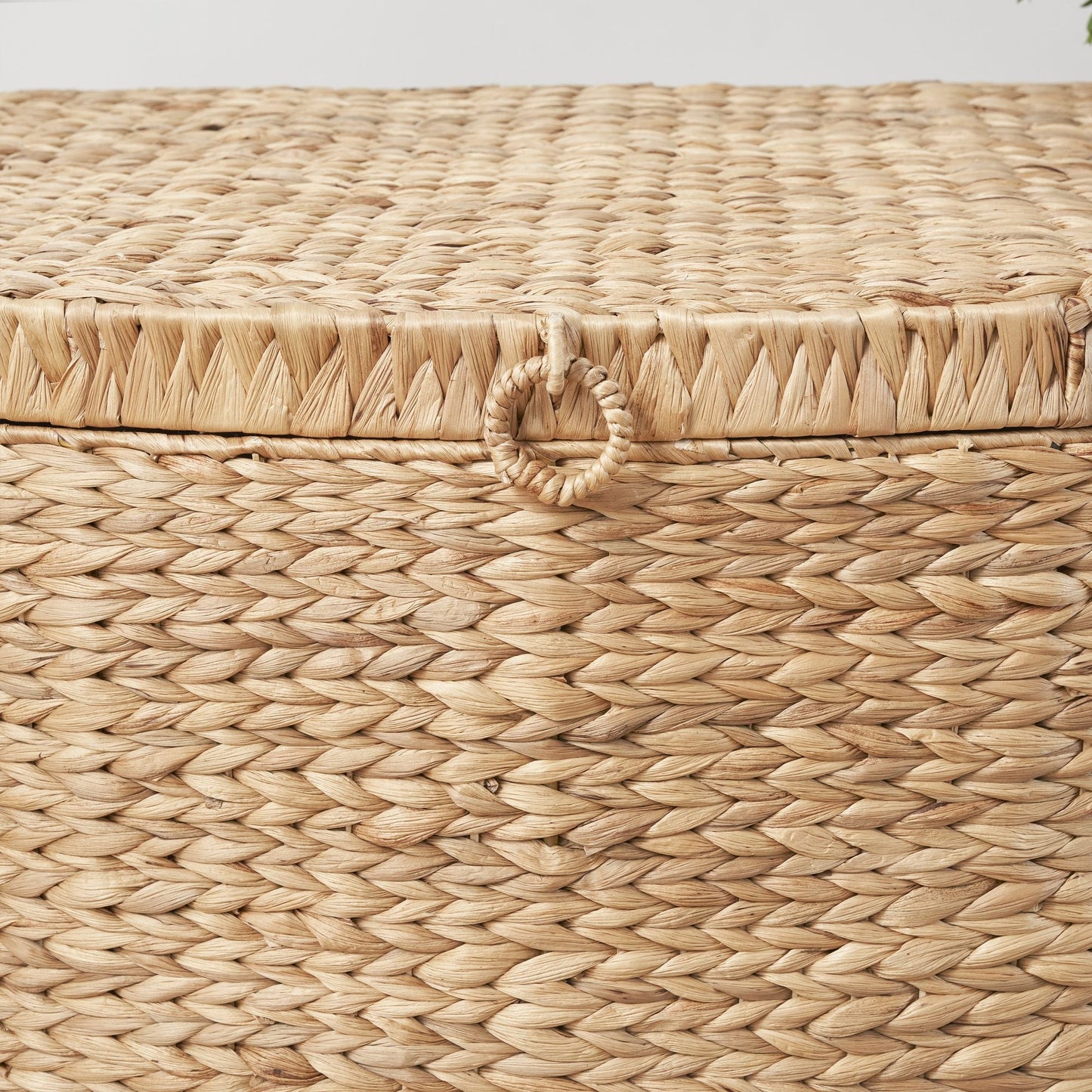 Rectangular Curve Water Hyacinth Woven Wicker Trunk with Handles - 26" x 19" x 14" - Natural Brown - EcoStuff