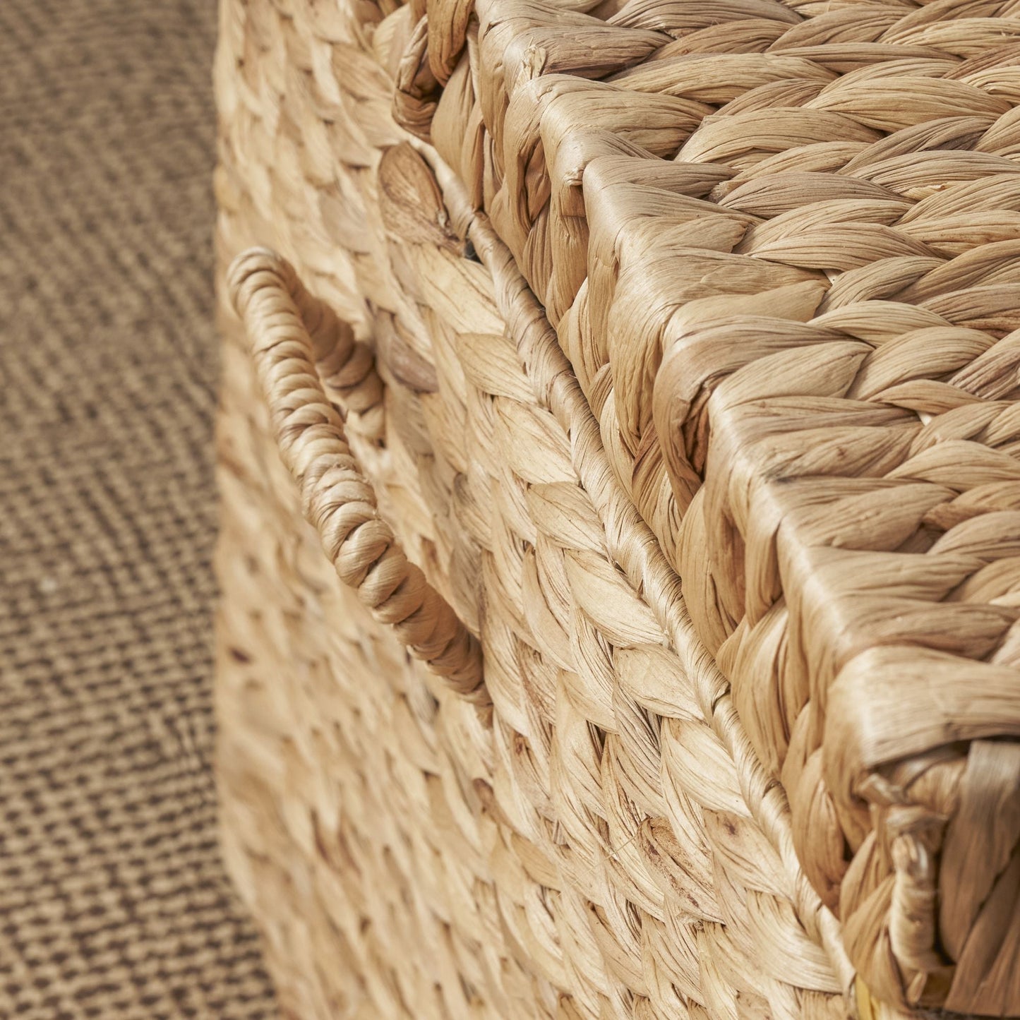 Rectangular Curve Water Hyacinth Woven Wicker Trunk with Handles - 26" x 19" x 14" - Natural Brown - EcoStuff