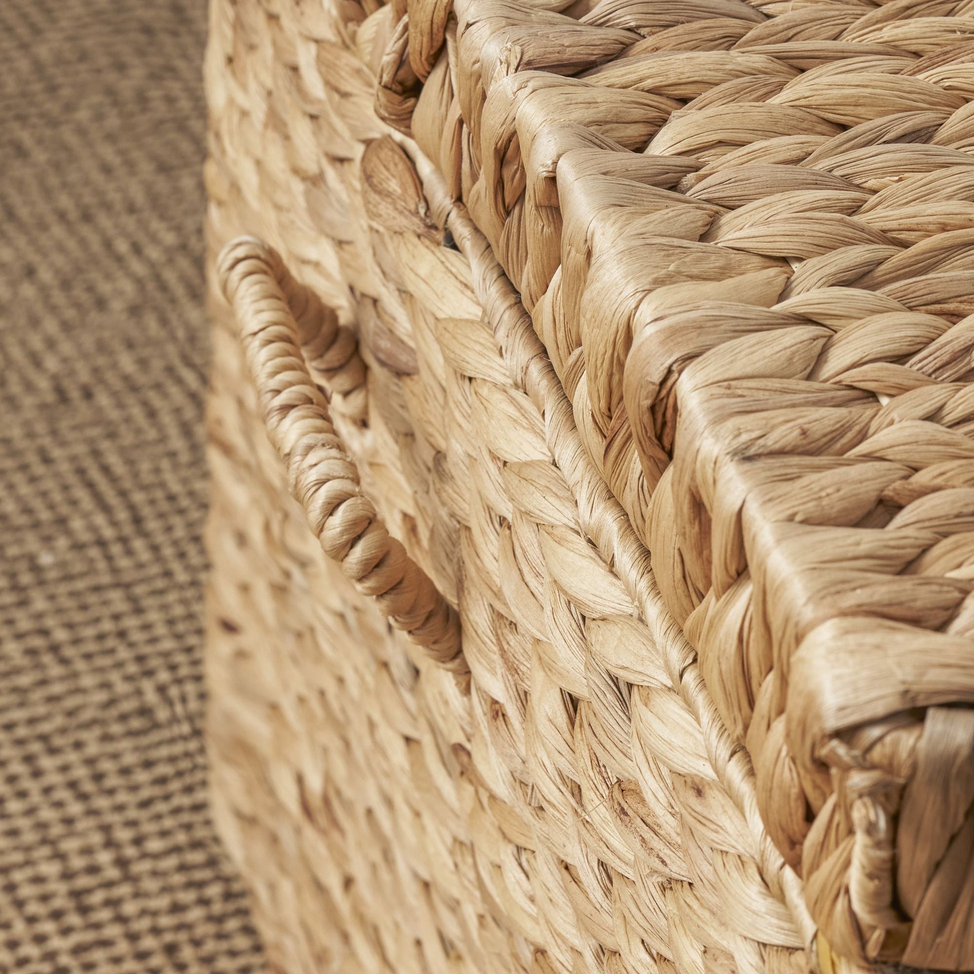 Rectangular Curve Water Hyacinth Woven Wicker Trunk with Handles - 26" x 19" x 14" - Natural Brown - EcoStuff
