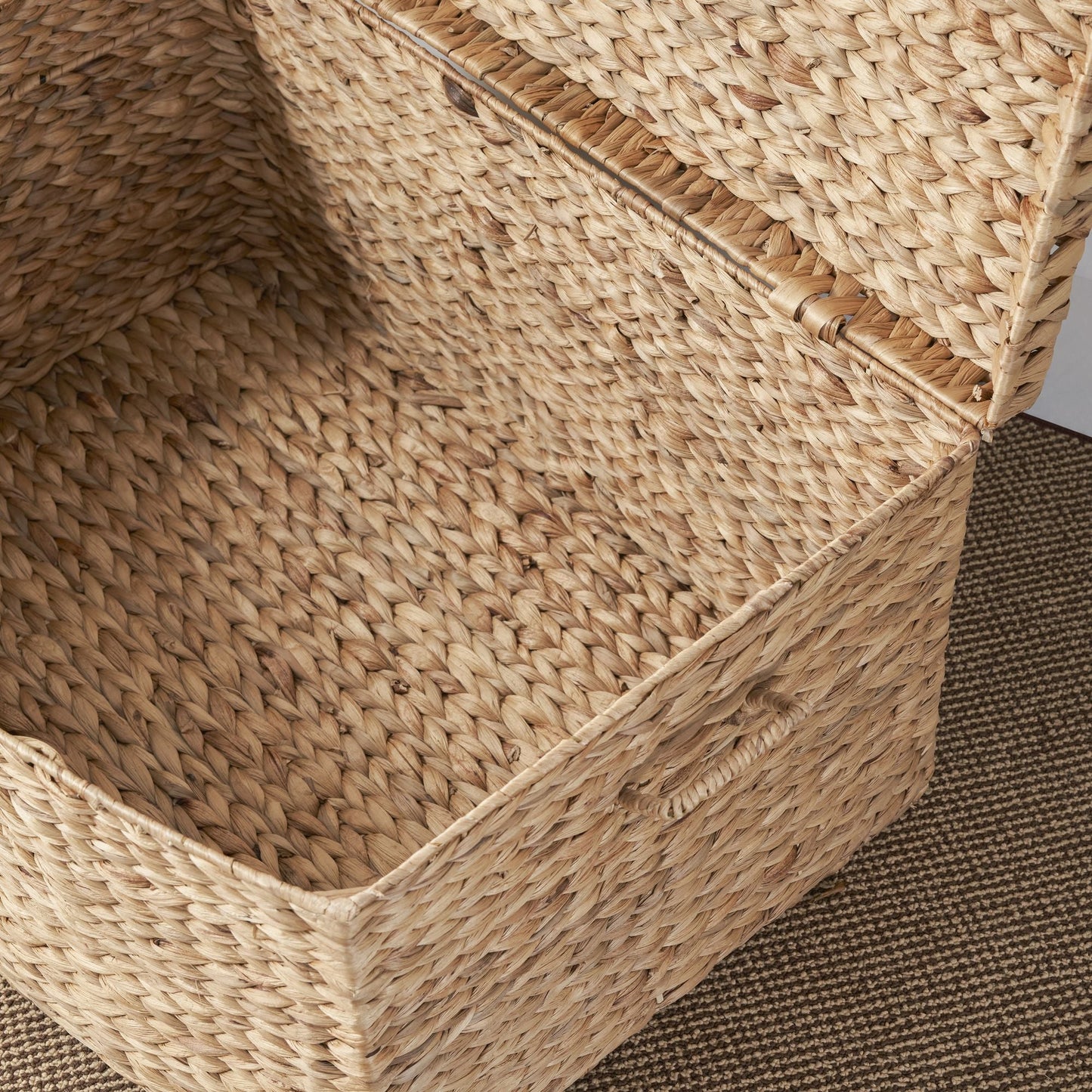 Rectangular Curve Water Hyacinth Woven Wicker Trunk with Handles - 26" x 19" x 14" - Natural Brown - EcoStuff