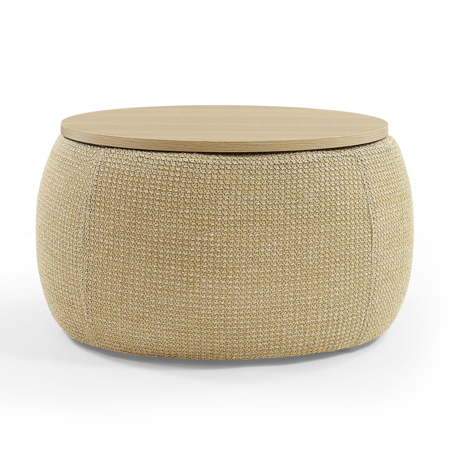 Round Storage Ottoman, 2 in 1 Function, Work as End table and Ottoman, Natural (25.5"x25.5"x14.5") - EcoStuff