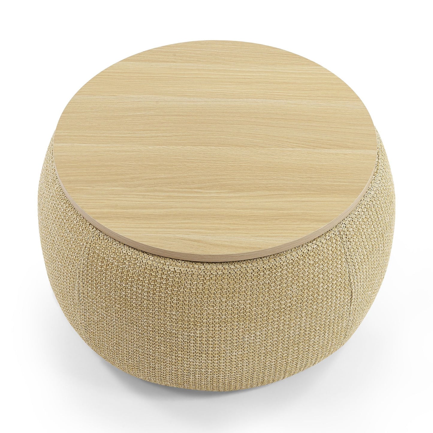 Round Storage Ottoman, 2 in 1 Function, Work as End table and Ottoman, Natural (25.5"x25.5"x14.5") - EcoStuff