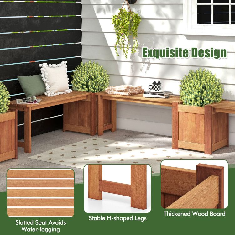 Teak Oil Finish Raised Garden Bed Wood Planter Box with Bench - EcoStuff