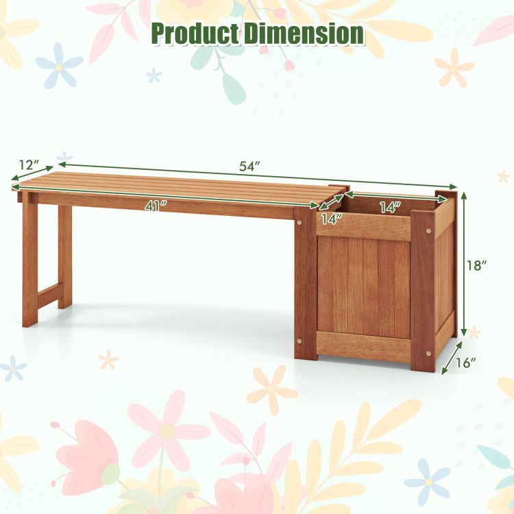 Teak Oil Finish Raised Garden Bed Wood Planter Box with Bench - EcoStuff