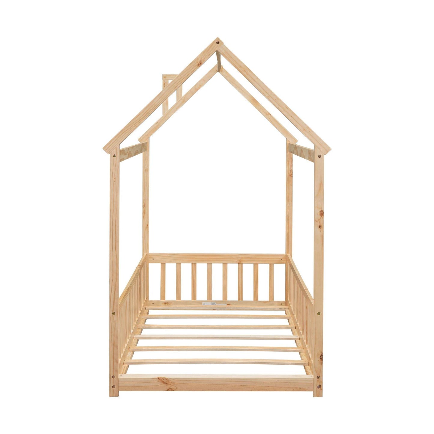 Twin House Bed with Guardrails, Slats ,Natural - EcoStuff