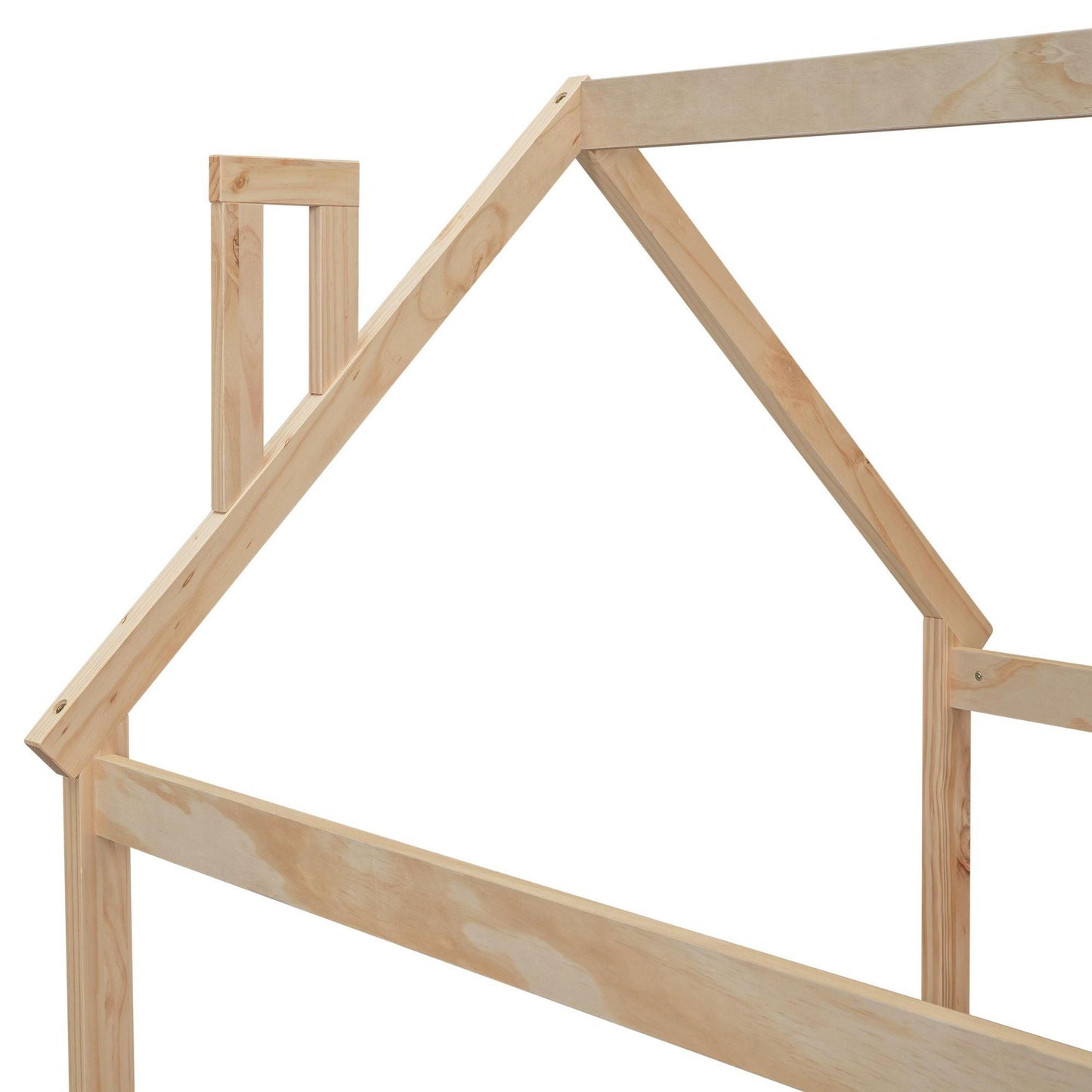 Twin House Bed with Guardrails, Slats ,Natural - EcoStuff