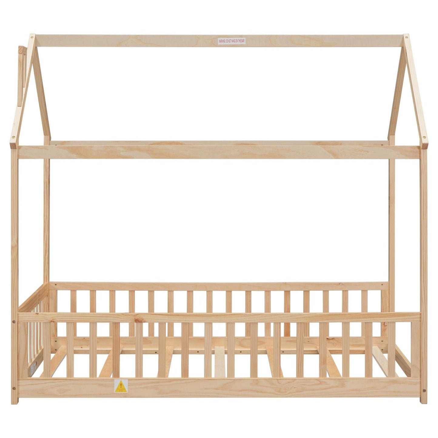 Twin House Bed with Guardrails, Slats ,Natural - EcoStuff