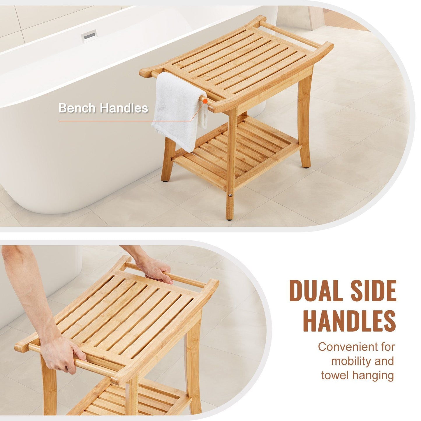 VEVOR Bamboo Shower Bench 24 x 13.8 x 18.9 in Shower Stool Chair for Bathroom - EcoStuff