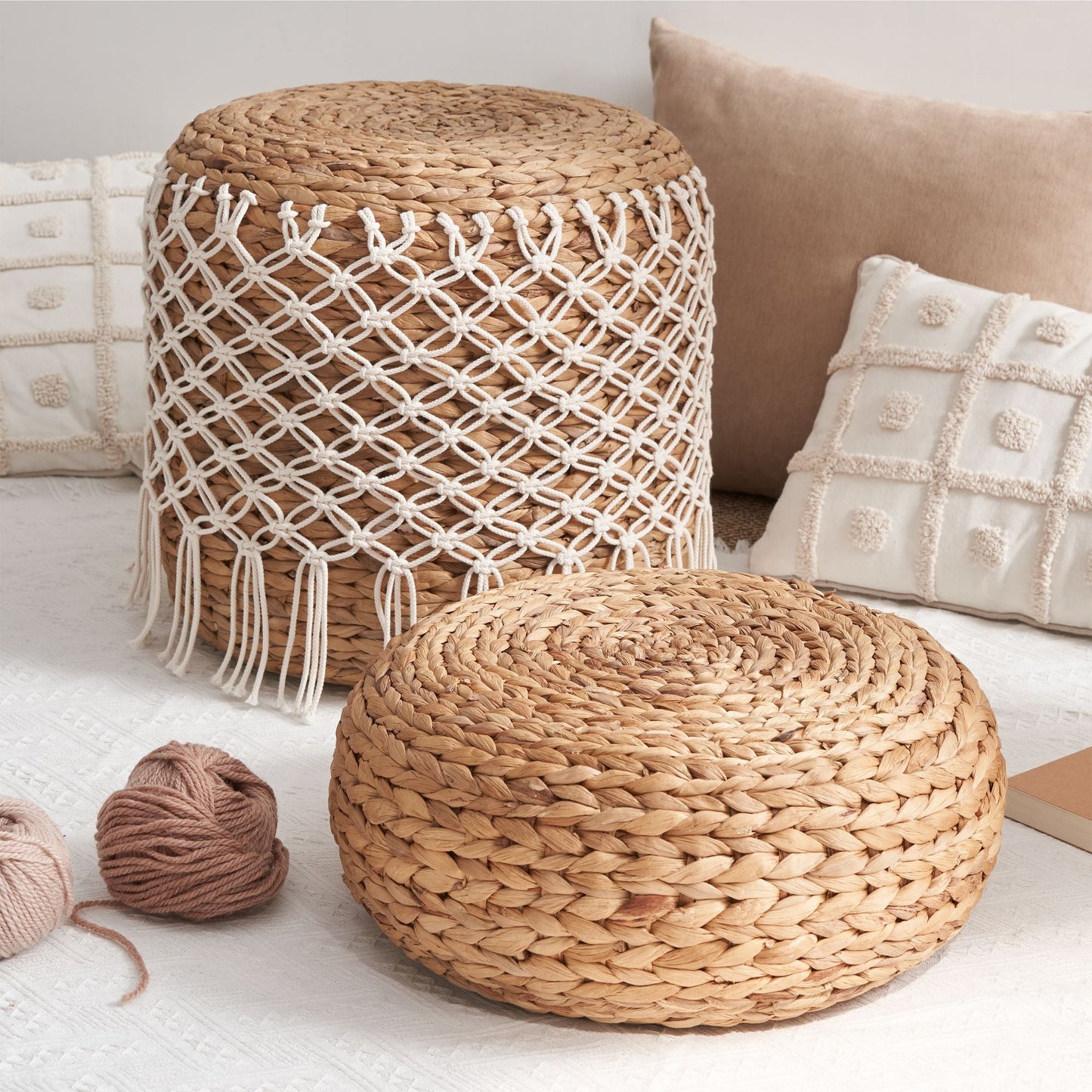 Water Hyacinth Woven Tatami Floor Cushion - 16" x 16" x 6" - Natural Brown - EcoStuff