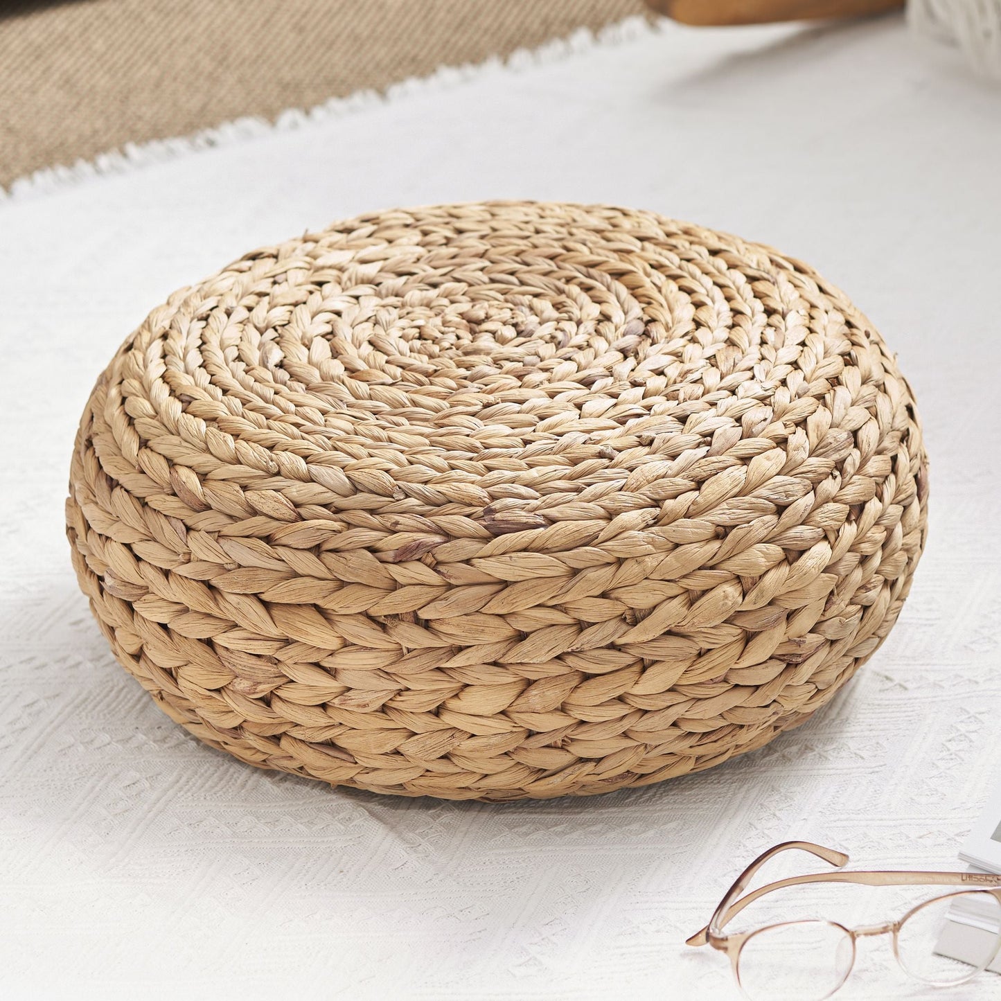 Water Hyacinth Woven Tatami Floor Cushion - 16" x 16" x 6" - Natural Brown - EcoStuff