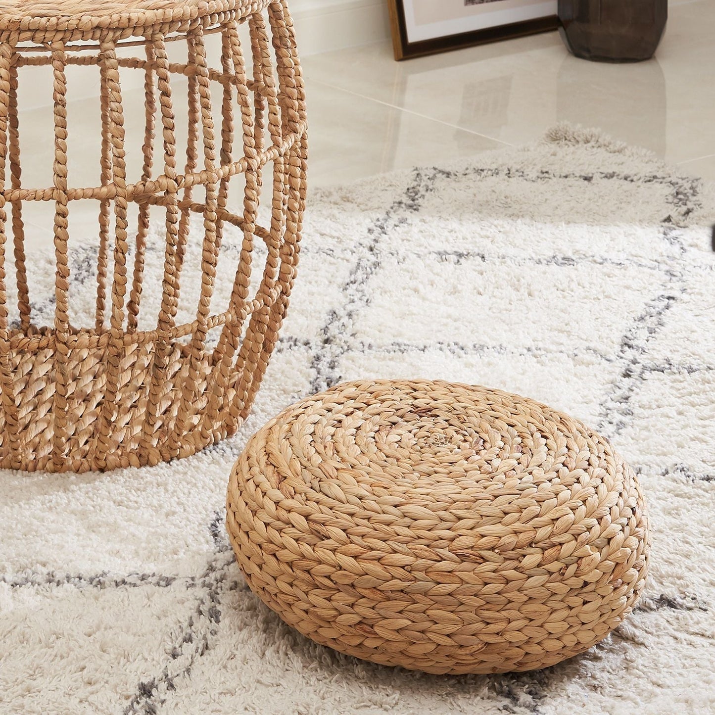 Water Hyacinth Woven Tatami Floor Cushion - 16" x 16" x 6" - Natural Brown - EcoStuff