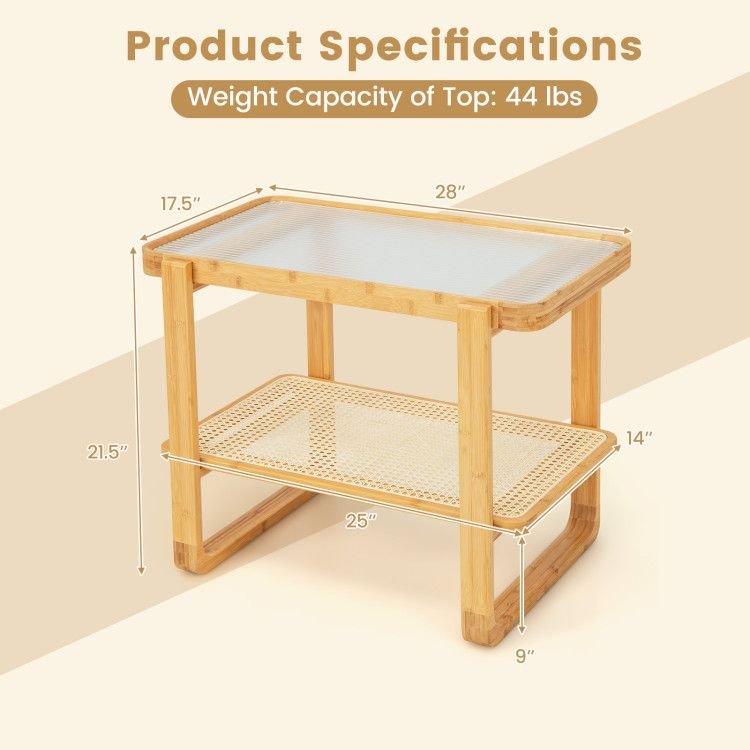 2-tier Bamboo Side Table with Glass Top - EcoStuff