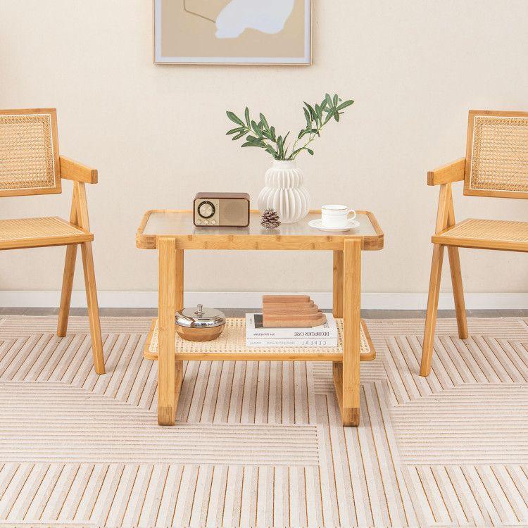 2-tier Bamboo Side Table with Glass Top - EcoStuff