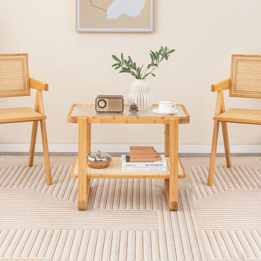 2-tier Bamboo Side Table with Glass Top - EcoStuff