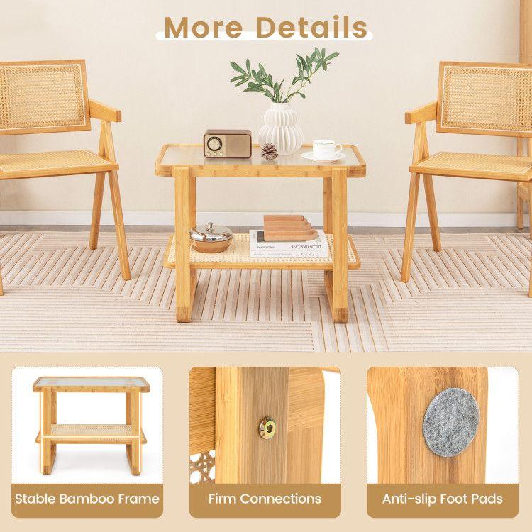 2-tier Bamboo Side Table with Glass Top - EcoStuff