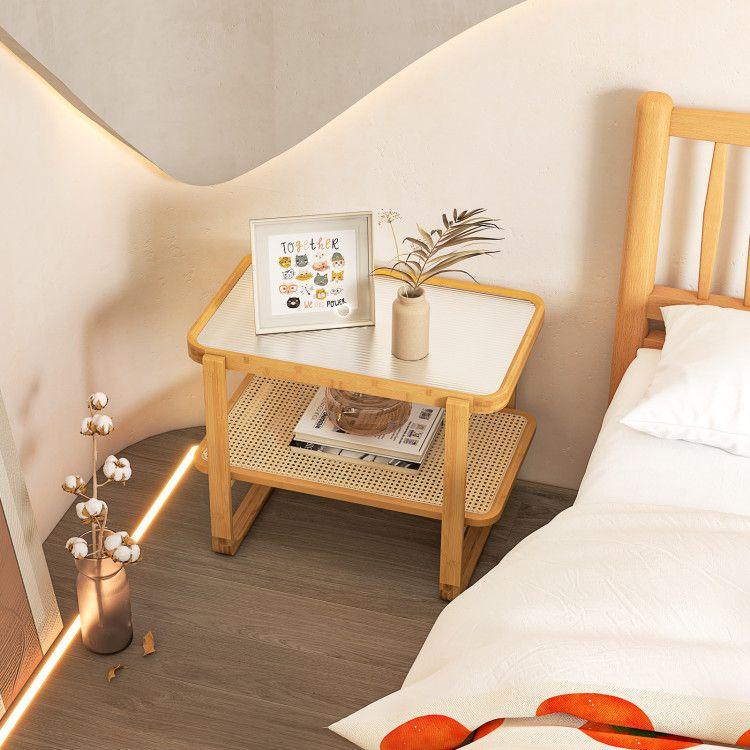 2-tier Bamboo Side Table with Glass Top - EcoStuff