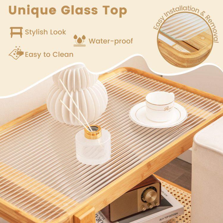 2-tier Bamboo Side Table with Glass Top - EcoStuff